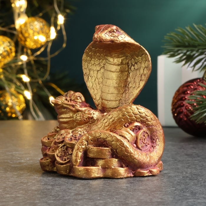 Новый год. Символ 2025. Фигура Новый год. Символ 2025. Фигура "Змея с лягушкой" бордовый с позолотой, 6,5х6х6см