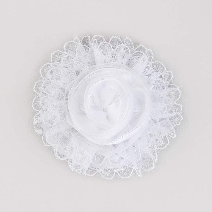 Выпускной. Бант для волос на резинке, белый, 6.5 см, Кошечка Мари