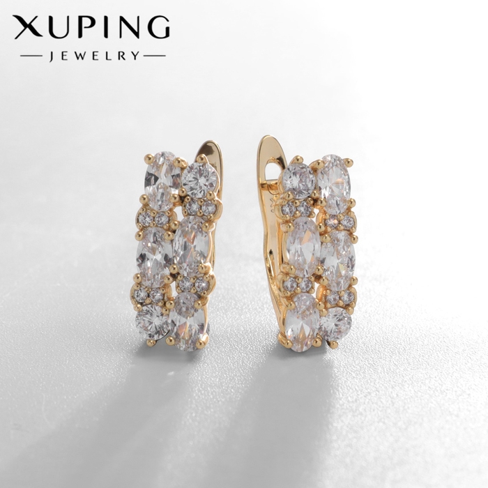 Серьги со стразами XUPING листок, цвет белый в золоте Серьги со стразами XUPING листок, цвет белый в золоте