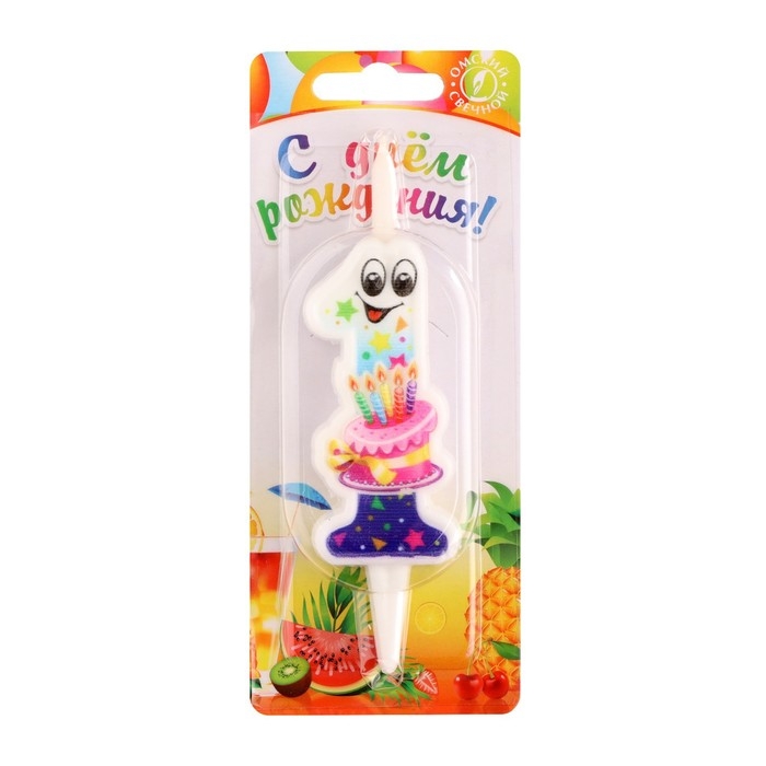 Свеча для торта "С глазками", 10,2 см, цветная цифра 1