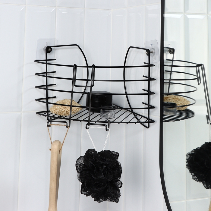 Полка угловая с держателем для телефона, 22,5×22,5×20,5 см, цвет черный Полка угловая с держателем для телефона, 22,5×22,5×20,5 см, цвет черный