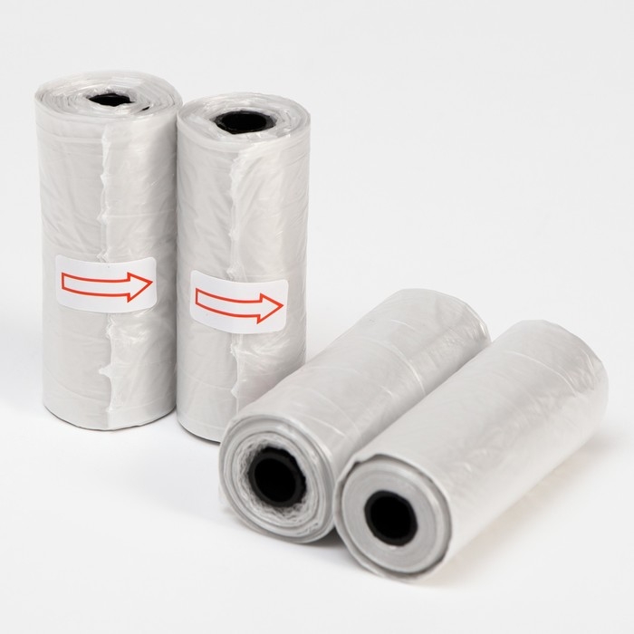 Пакеты для уборки за собаками однотонные (4 рулона по 15 пакетов 29х21 см), серые Пакеты для уборки за собаками однотонные (4 рулона по 15 пакетов 29х21 см), серые