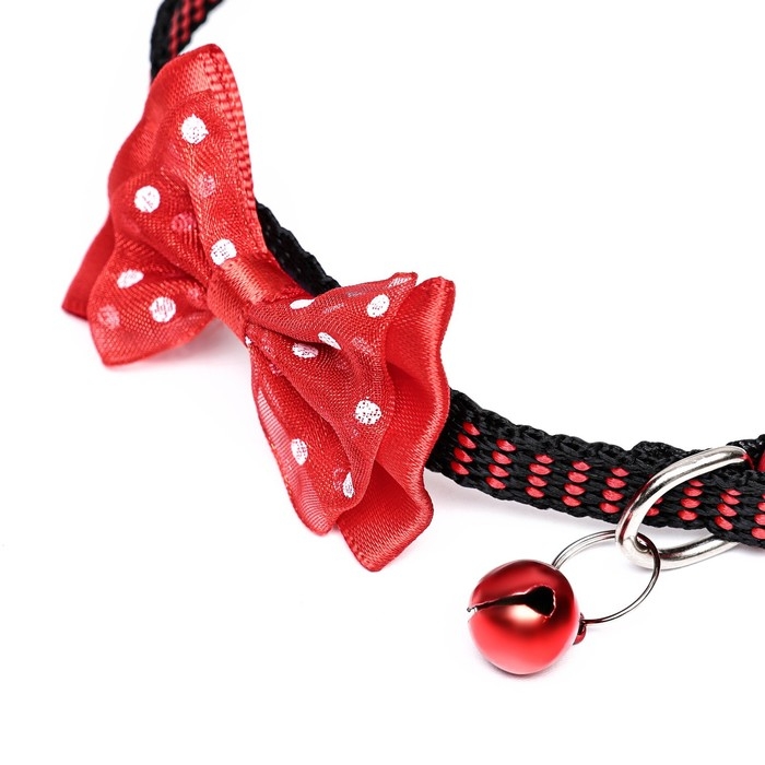 Ошейник текстильный с бантиком и бубенчиком, 30 х 1 см, красный Ошейник текстильный с бантиком и бубенчиком, 30 х 1 см, красный