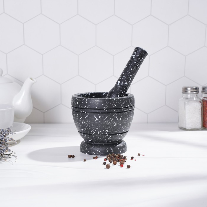 Ступка с пестиком Доляна «Чёрный камень», 10,5×10,5×20 см, цвет чёрный Ступка с пестиком Доляна «Чёрный камень», 10,5×10,5×20 см, цвет чёрный