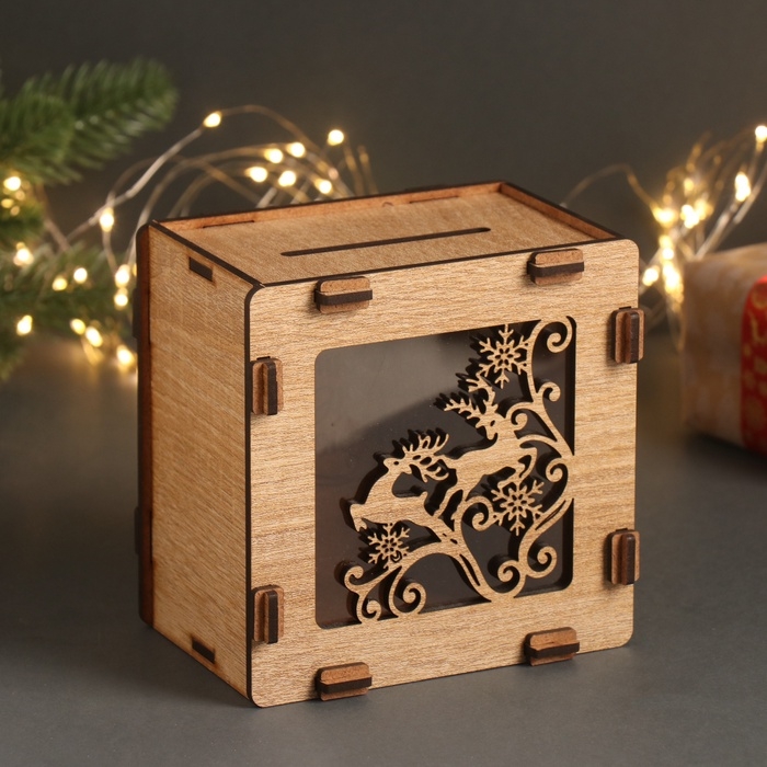 Новогодняя копилка  Новогодняя копилка "Олени" 12х12х9 см