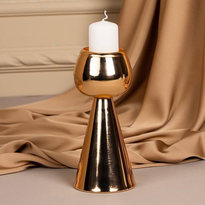 Подсвечник металл на 1 свечу «Гиацинт», цвет золото 8 х 8 х 19 см