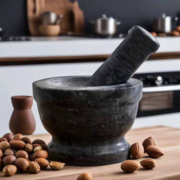 Ступка с пестиком, большая, 130 мл, 10см, чёрный мрамор Ступка с пестиком, большая, 130 мл, 10см, чёрный мрамор