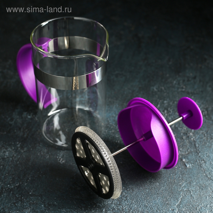 Чайник заварочный френч - пресс Доляна «Гарсон», 800 мл, стекло, цвет фиолетовый Чайник заварочный френч - пресс Доляна «Гарсон», 800 мл, стекло, цвет фиолетовый