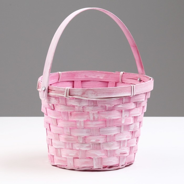Корзина плетеная, D17 х 12 х 22 см, розовая, бамбук Корзина плетеная, D17 х 12 х 22 см, розовая, бамбук