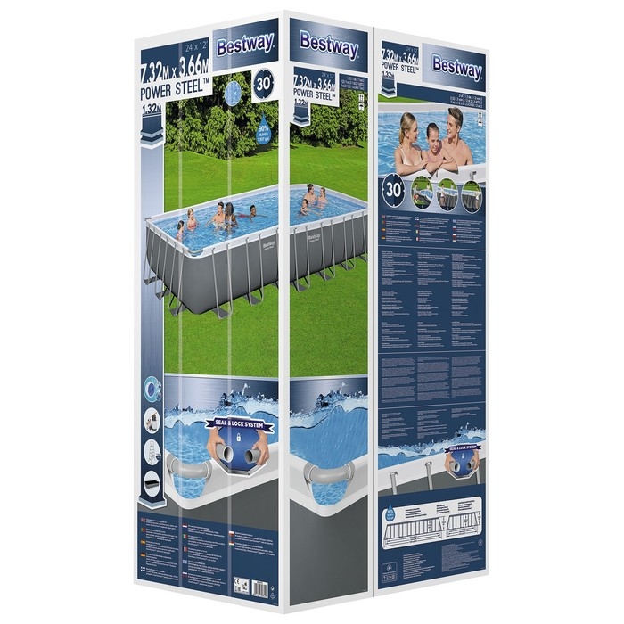 Бассейн каркасный Power Steel, 732 х 366 х 132 см, песчаный фильтр-насос, лестница, тент, 56475 Bestway Бассейн каркасный Power Steel, 732 х 366 х 132 см, песчаный фильтр-насос, лестница, тент, 56475 Bestway