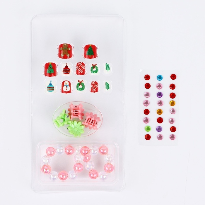 Детские накладные ногти «Ты чудесна», 12 шт, набор с браслетом и заколками Детские накладные ногти «Ты чудесна», 12 шт, набор с браслетом и заколками