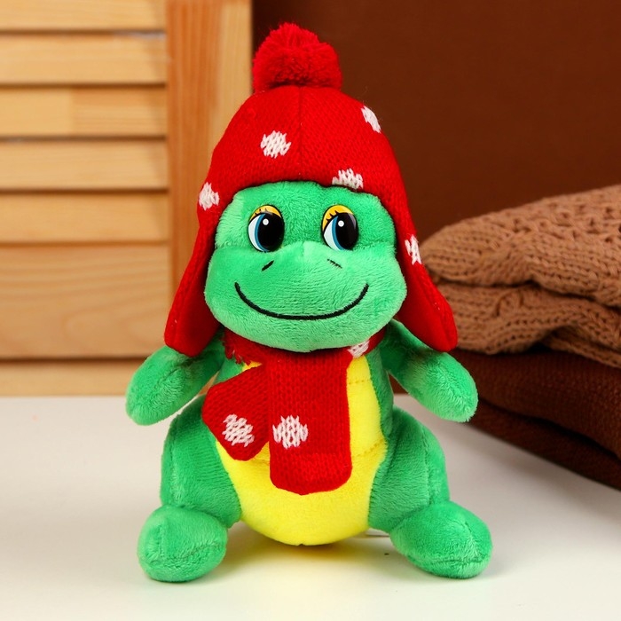 Мягкая игрушка «Дракоша», в красной шапке, 15 см, цвет зелёный Мягкая игрушка «Дракоша», в красной шапке, 15 см, цвет зелёный