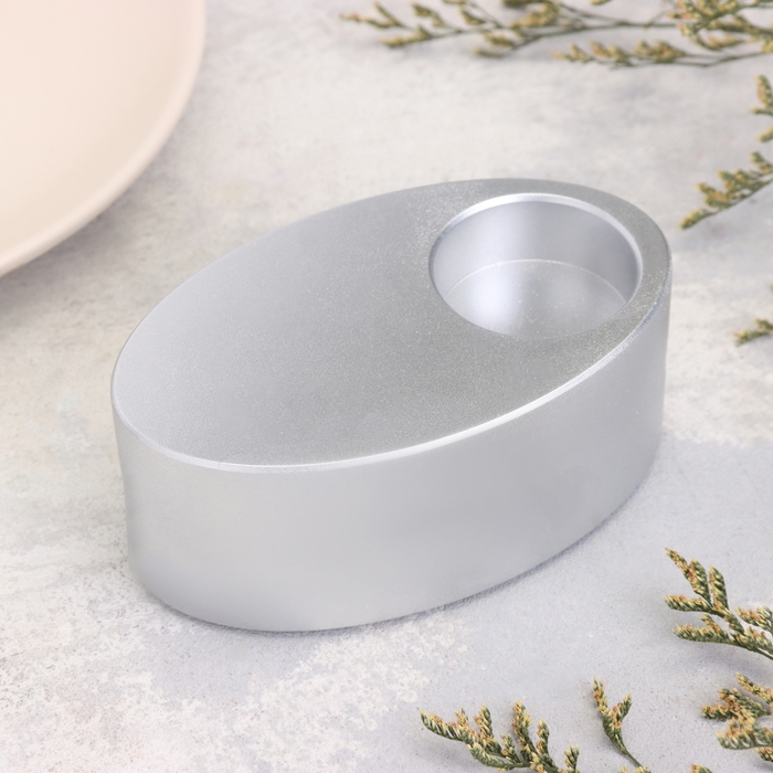 Подсвечник Подсвечник "Узкий овал. Мрамор" из гипса,11,5х7х4см,серебро