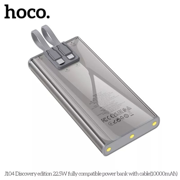 Внешний аккумулятор Hoco J104, 10000 мАч, USB/2Type-C/lightning, 3 А, серый Внешний аккумулятор Hoco J104, 10000 мАч, USB/2Type-C/lightning, 3 А, серый