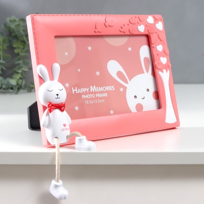 Фоторамка пластик 12х17 см  Фоторамка пластик 12х17 см "Зайчик с сердечным деревом" розовая 24х18,5 см