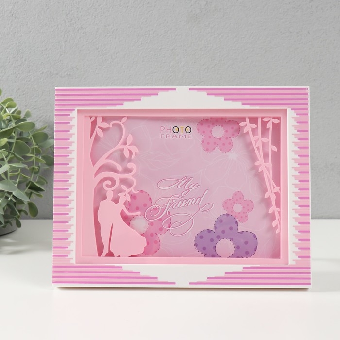 Фоторамка пластик 13х18 см  Фоторамка пластик 13х18 см "Прогулка по парку" розовая 23х2х18 см