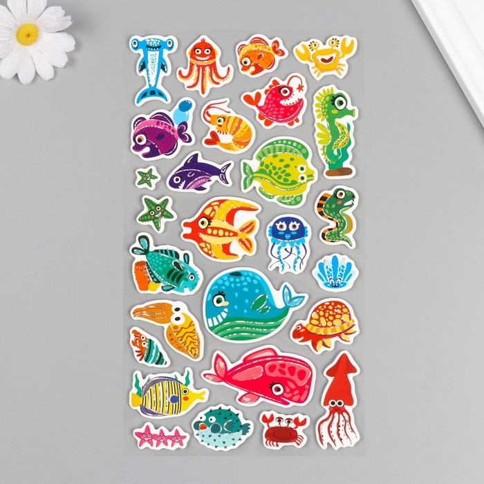Наклейки для творчества бумага Наклейки для творчества бумага "Рыбный мир" 15х30 см