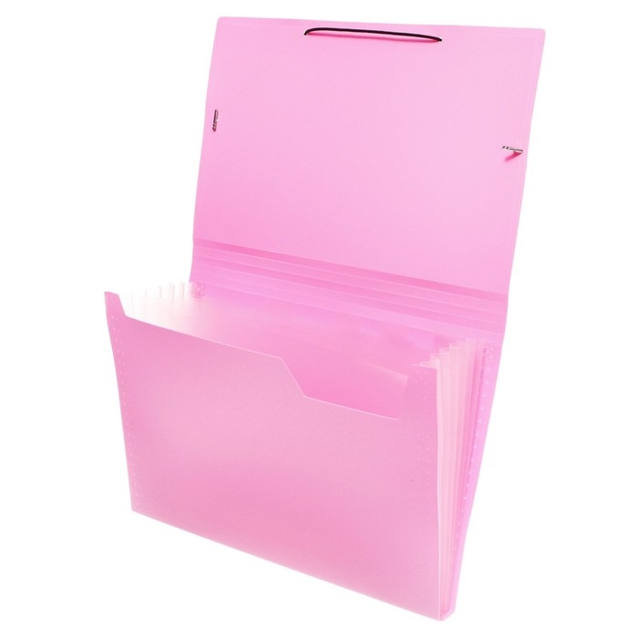 Папка картотека А4, Calligrata "Акварель", 6 отделений, пластиковая, 700 мкм, фламинго, резинка чёрная