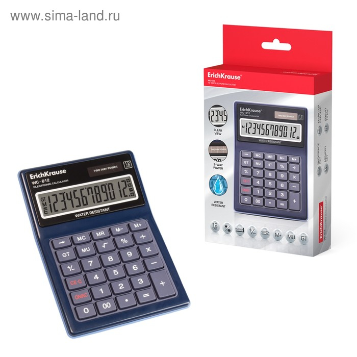 Калькулятор настольный 12-и разрядный ErichKrause WC-612, пыле-влагозащищенный Калькулятор настольный 12-и разрядный ErichKrause WC-612, пыле-влагозащищенный