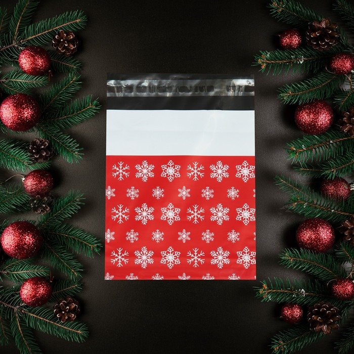 Новый год. Курьерский пакет с клеевым клапаном новогодний,  Новый год. Курьерский пакет с клеевым клапаном новогодний, "Снежинки", 16 х 22 см.