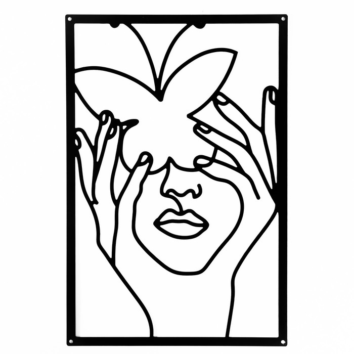 Панно интерьерное металл  Панно интерьерное металл "Абстракция. Девушка с бабочкой" чёрное 30х45 см