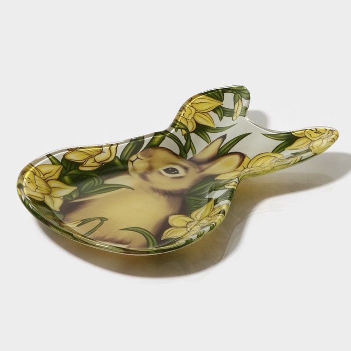 Блюдо стеклянное сервировочное Доляна «Кролик в цветах», 21×13,5×1,8 см Блюдо стеклянное сервировочное Доляна «Кролик в цветах», 21×13,5×1,8 см