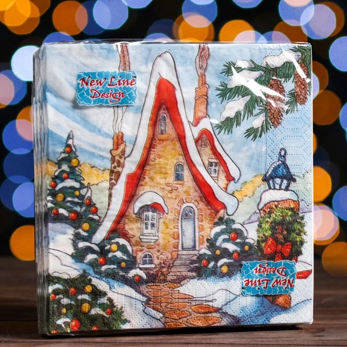 Новый год. Салфетки бумажные New Line Design «Зимний домик», 33х33 см, 3 слоя 20 листов