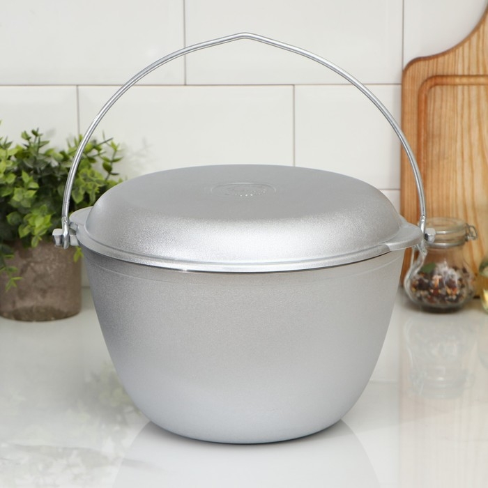 Казан походный, 5 л, крышка-сковорода, цвет серебряный Казан походный, 5 л, крышка-сковорода, цвет серебряный