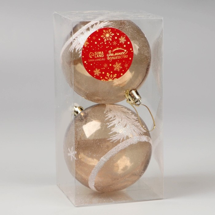 Набор шаров пластик d-8 см, 2 шт Набор шаров пластик d-8 см, 2 шт "Зимняя сказка" бело-коричневый