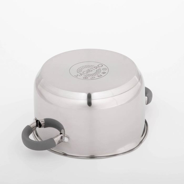 Кастрюля из нержавеющей стали Magistro Tefida, 3,5 л, крышка-дуршлаг, носик для слива, капсульное дно, силиконовые ручки