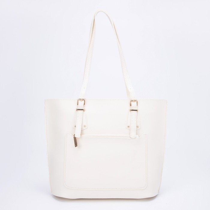 Сумка-шопер женская на молнии, наружный карман, цвет белый