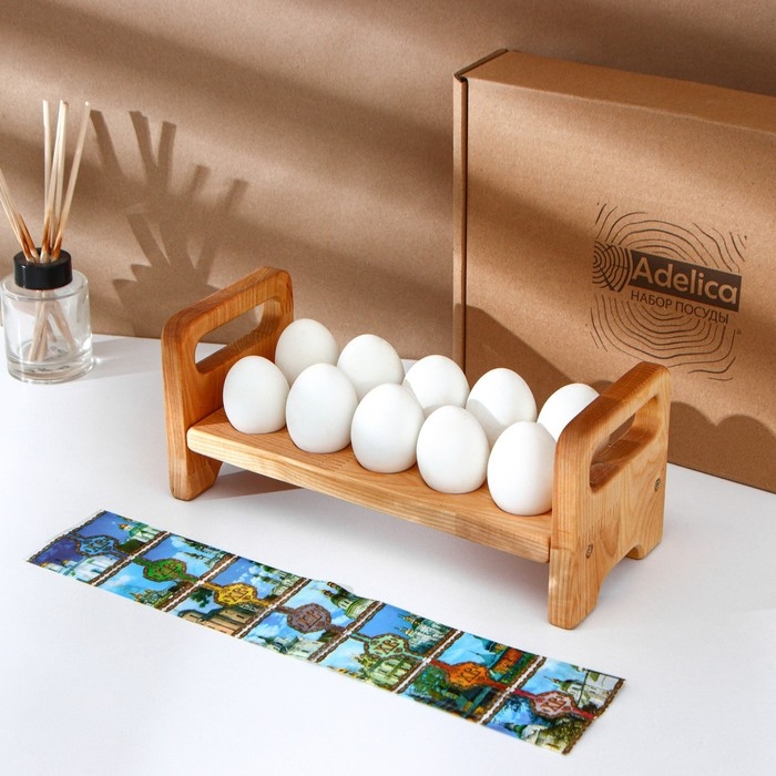 Пасхальный набор Adelica, подставка для яиц на ножках 10 ячеек, термонаклейки 7 шт, берёза Пасхальный набор Adelica, подставка для яиц на ножках 10 ячеек, термонаклейки 7 шт, берёза