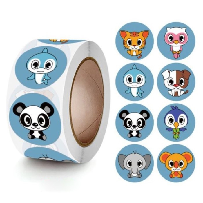 Наклейка бумага Наклейка бумага "Тропическая фауна" d=2,5 см 500 шт в рулоне 3х6,5х6,5 см