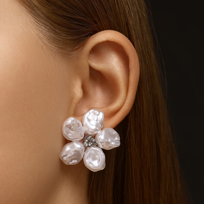 Серьги с жемчугом «Эксклюзив» цветок, цвет серебро Серьги с жемчугом «Эксклюзив» цветок, цвет серебро