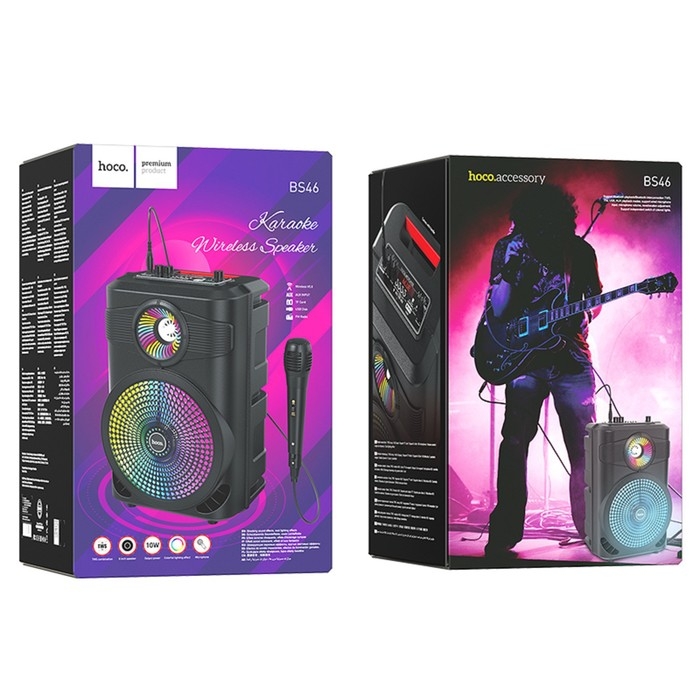 Портативная колонка Hoco BS46, 10 Вт, 1800 мАч, BT5.0, microSD, USB, AUX, FM, mic, черная Портативная колонка Hoco BS46, 10 Вт, 1800 мАч, BT5.0, microSD, USB, AUX, FM, mic, черная
