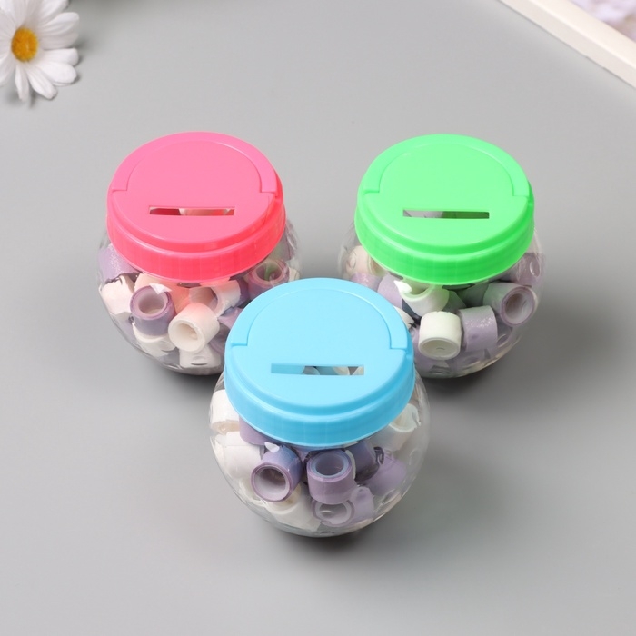 Клейкая лента пластик в банке  Клейкая лента пластик в банке "Белый и сирень" н-р 40 шт 1,2 см, дл. 0,9 м 7х7х9 см