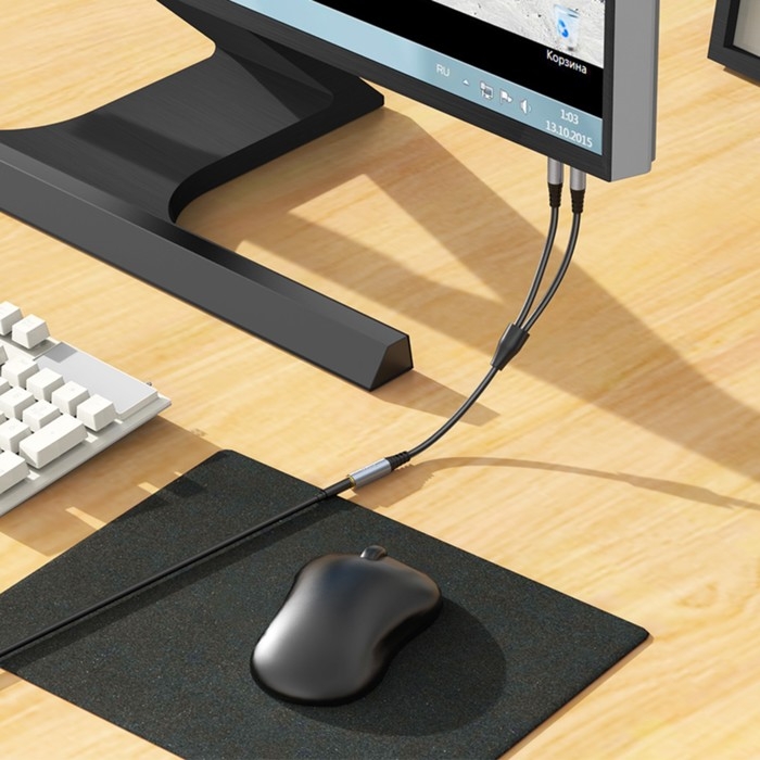 Кабель Hoco UPA21, Jack 3.5 мм (f) - 2 * Jack 3.5 мм (m), 0.25 м, нейлон, серый Кабель Hoco UPA21, Jack 3.5 мм (f) - 2 * Jack 3.5 мм (m), 0.25 м, нейлон, серый