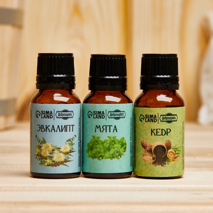 Набор эфирных масел эвкалипт, мята, кедр,  Набор эфирных масел эвкалипт, мята, кедр, "Добропаровъ", 3 шт по 17 мл