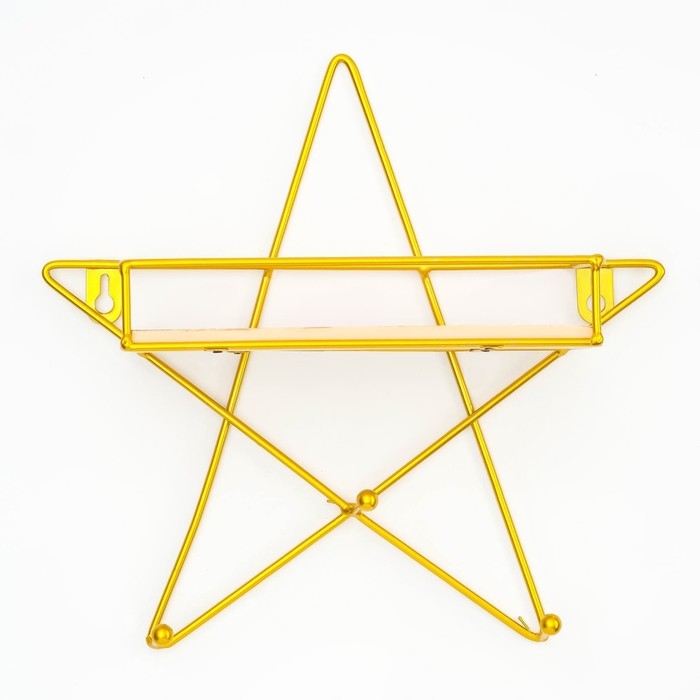 Вешалка настенная с полкой Вешалка настенная с полкой "Звезда", с подсветкой, 3 крючка, 28 х 28 см, золото