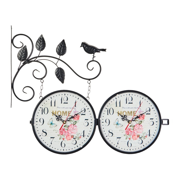 Часы настенные двусторонние, на подвесе Часы настенные двусторонние, на подвесе "Птичка на ветке", циферблат d-22 см, 50х34 см