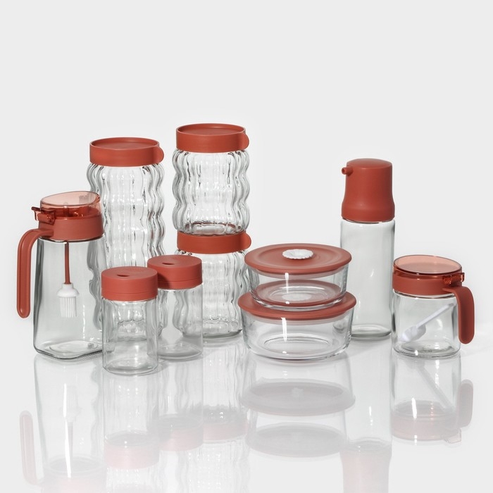 Контейнеры стеклянные с крышкой Доляна «Коралл», 390/530 мл