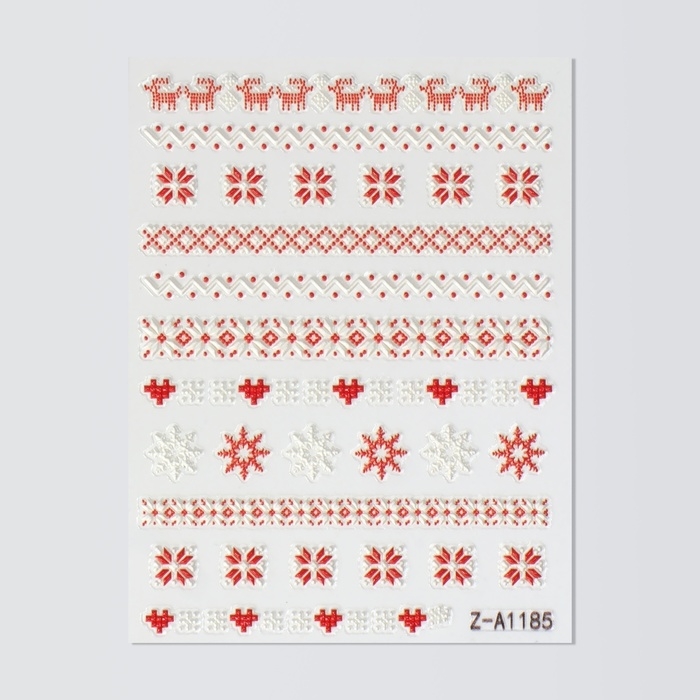 Новый год! Наклейки для ногтей «Зимние узоры», объёмные, цвет красный/белый