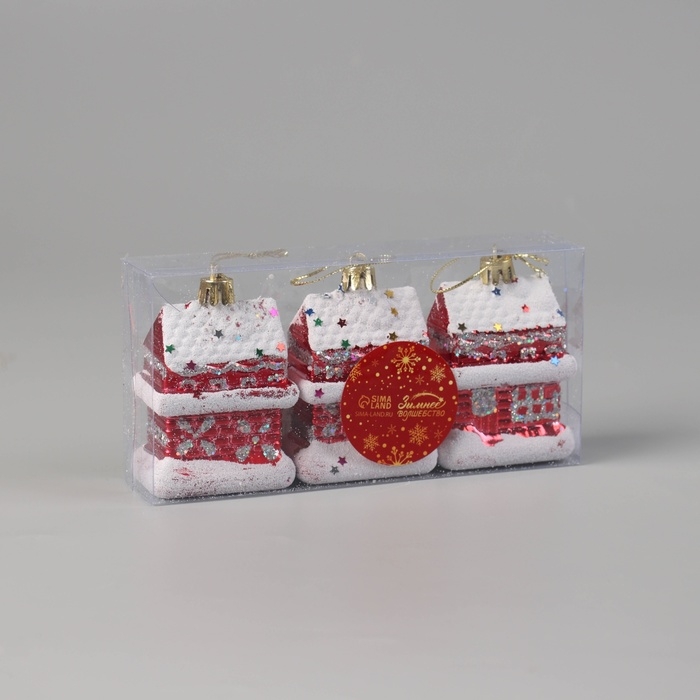Украшение ёлочное Украшение ёлочное "Праздничный домик" (набор 3 шт) 8х4,5 см, красно-белый