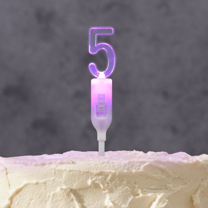 Светодиодная свеча  Светодиодная свеча "Цифра 5", 14.5 см, от батареек LR1130х3 (в комплекте), свечение мульти (RGB)