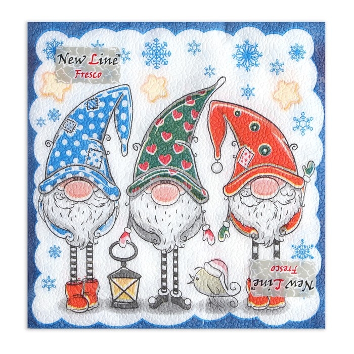 Новый год. Салфетки бумажные New Line Fresco «Новогодние гномы», 33х33 см, 2 слоя Новый год. Салфетки бумажные New Line Fresco «Новогодние гномы», 33х33 см, 2 слоя
