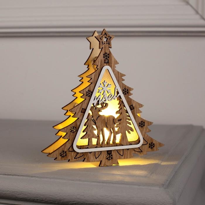 Ёлочная игрушка «Ёлочка с оленем», от батареек, свечение тёплое белое Ёлочная игрушка «Ёлочка с оленем», от батареек, свечение тёплое белое