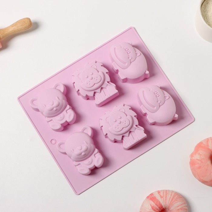 Форма для выпечки Доляна &laquo;Животные&raquo;, силикон, 24&times;20 см, 6 ячеек (6,5&times;4,5 см), цвет МИКС