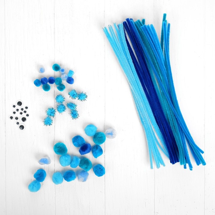 Набор для творчества из проволоки с ворсом, помпонов, глаз №5, цвет голубой Набор для творчества из проволоки с ворсом, помпонов, глаз №5, цвет голубой