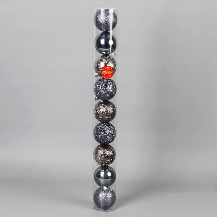 Набор шаров пластик d-8 см, 9 шт Набор шаров пластик d-8 см, 9 шт "Амира ассорти" серый