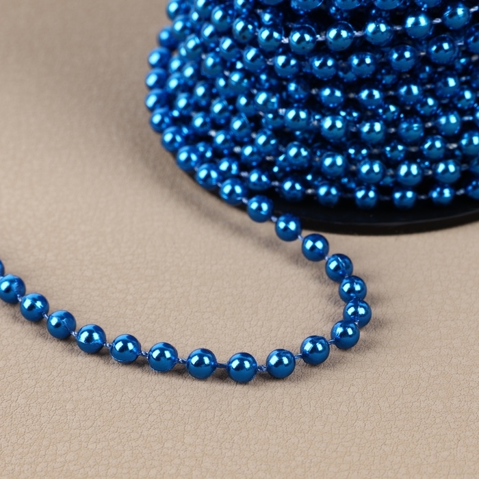 Бусы на нитях, круглые, 4 мм, 9 ± 1 м, цвет синий Бусы на нитях, круглые, 4 мм, 9 ± 1 м, цвет синий